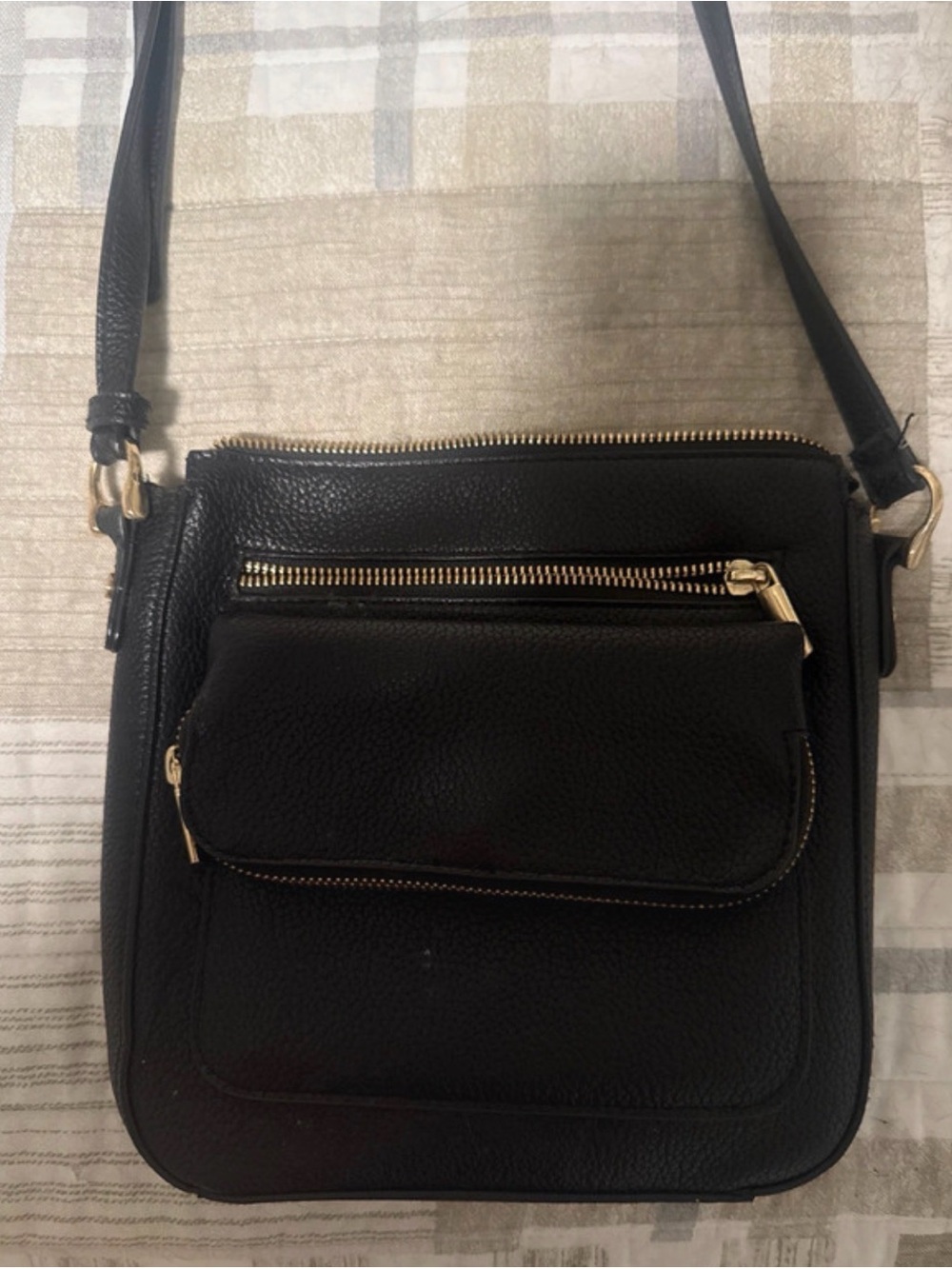 Classic Black Leather Crossbody Shoulder Bag
